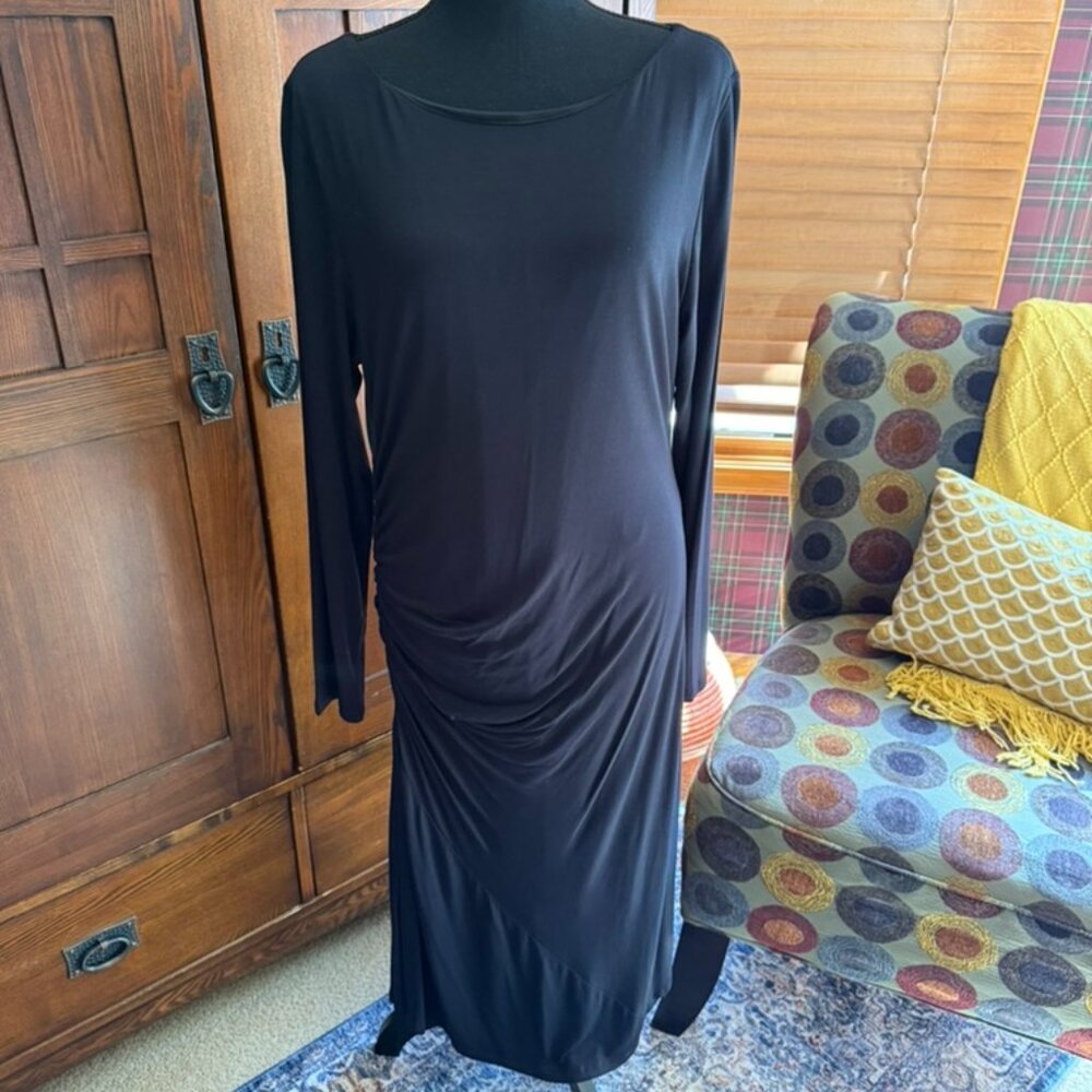 Soft Surroundings Long Sleeve Black Ruched Dress